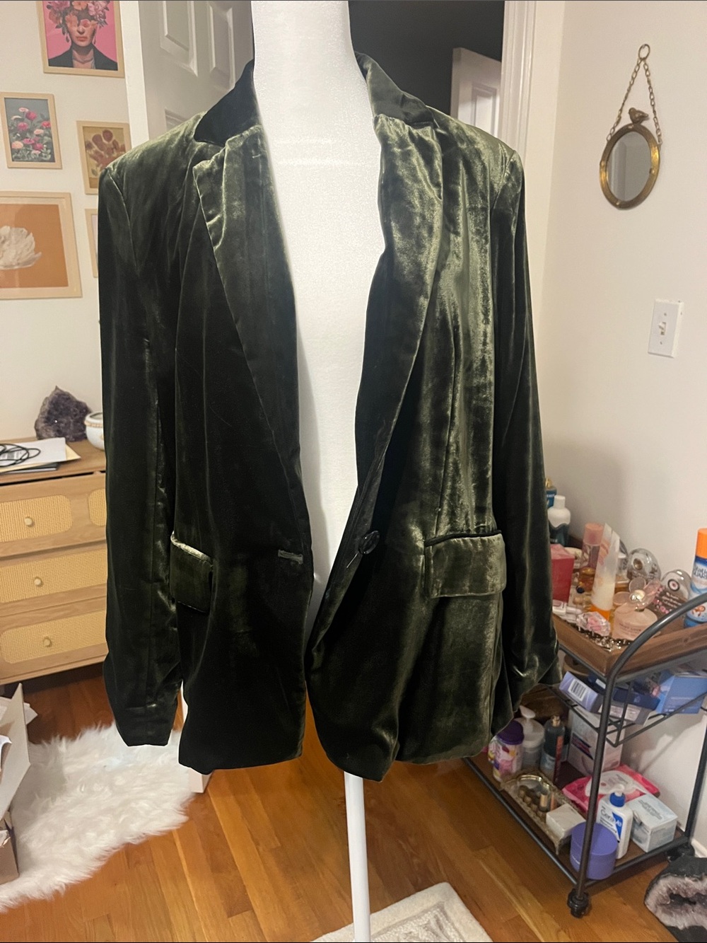 Anthropologie Velvet Blazer Jacket - Olive Green